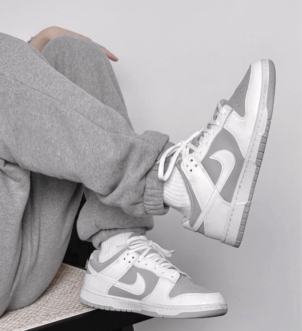 Nike Dunk Low White Grey Women s Fashion Footwear Sneakers on