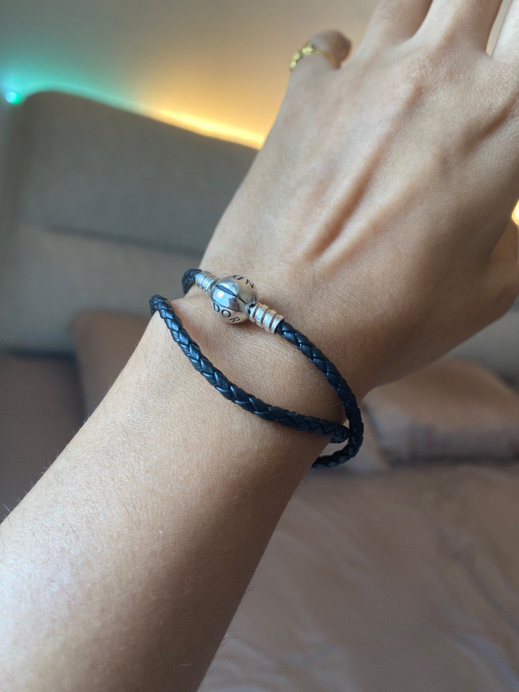 Pandora moments dark blue cheap double woven leather bracelet