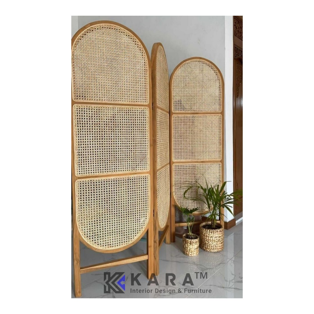 Partisi Ruangan Anyaman Rotan 3 Lipat Cane Room Divider Sketsel