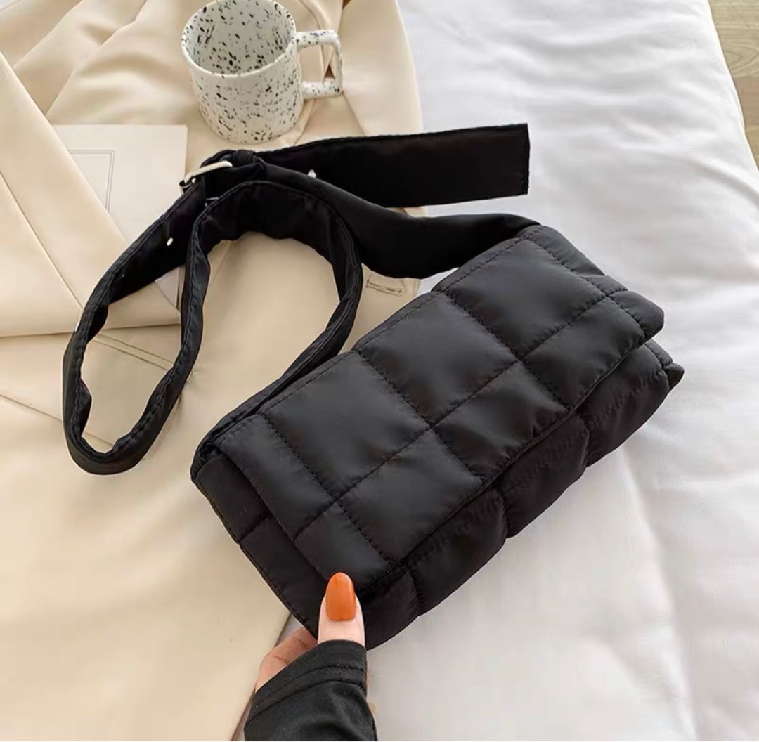 puffer quilted puffy Sling Bag - Black, Women's Fashion, Bags & Wallets ...