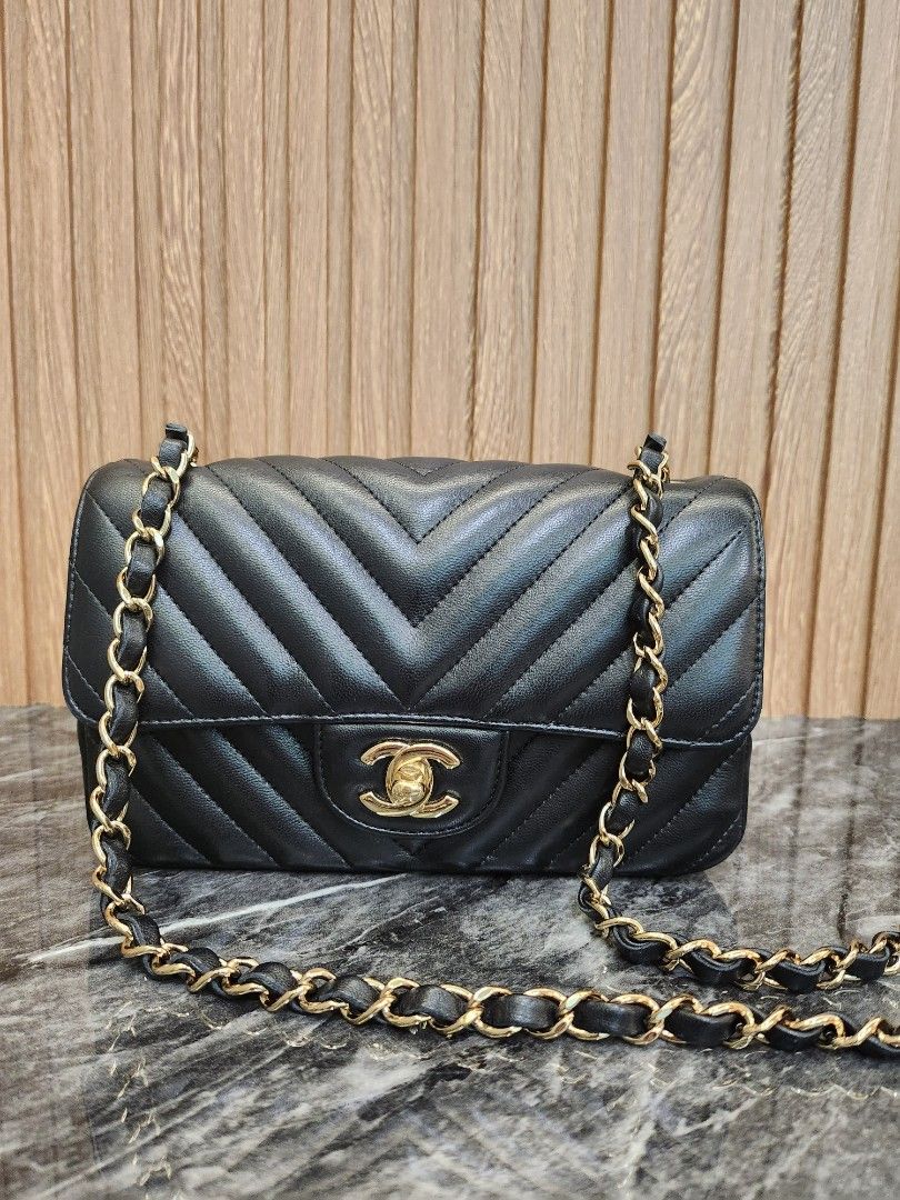 Receipt* Chanel Mini Rectangular Flap Black Lambskin with Light