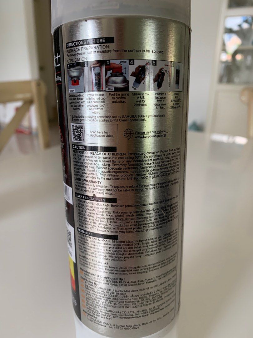 Samurai 2k01 400ml Aerosol Spray Top Coat Clear, Furniture & Home