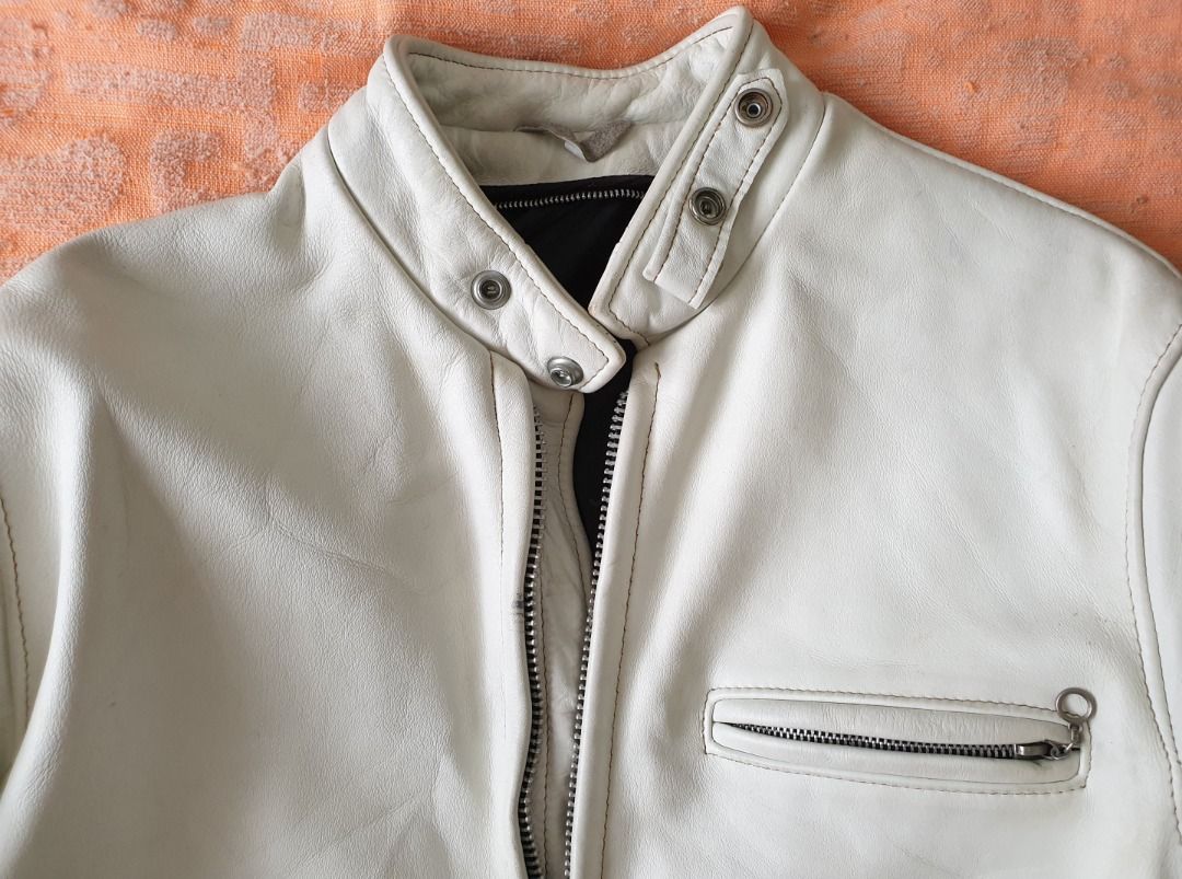 Schott white hot sale leather jacket