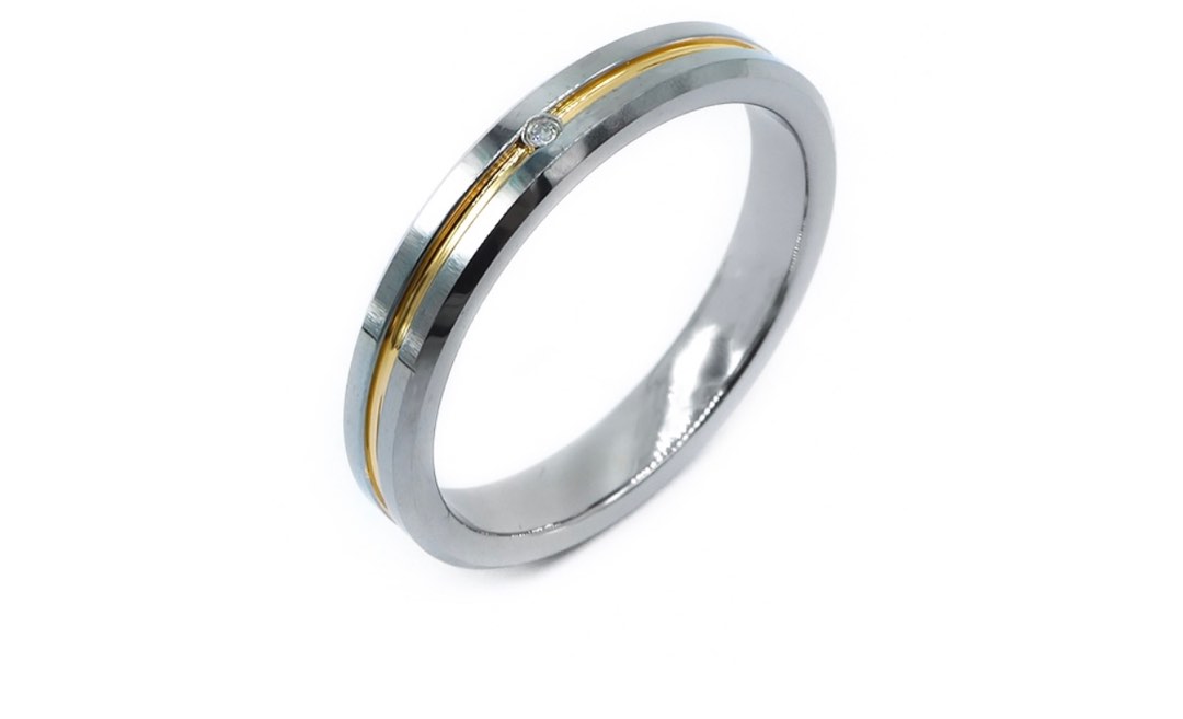Silverworks Gold Halo Tungsten Ring with Small Diamond Women s