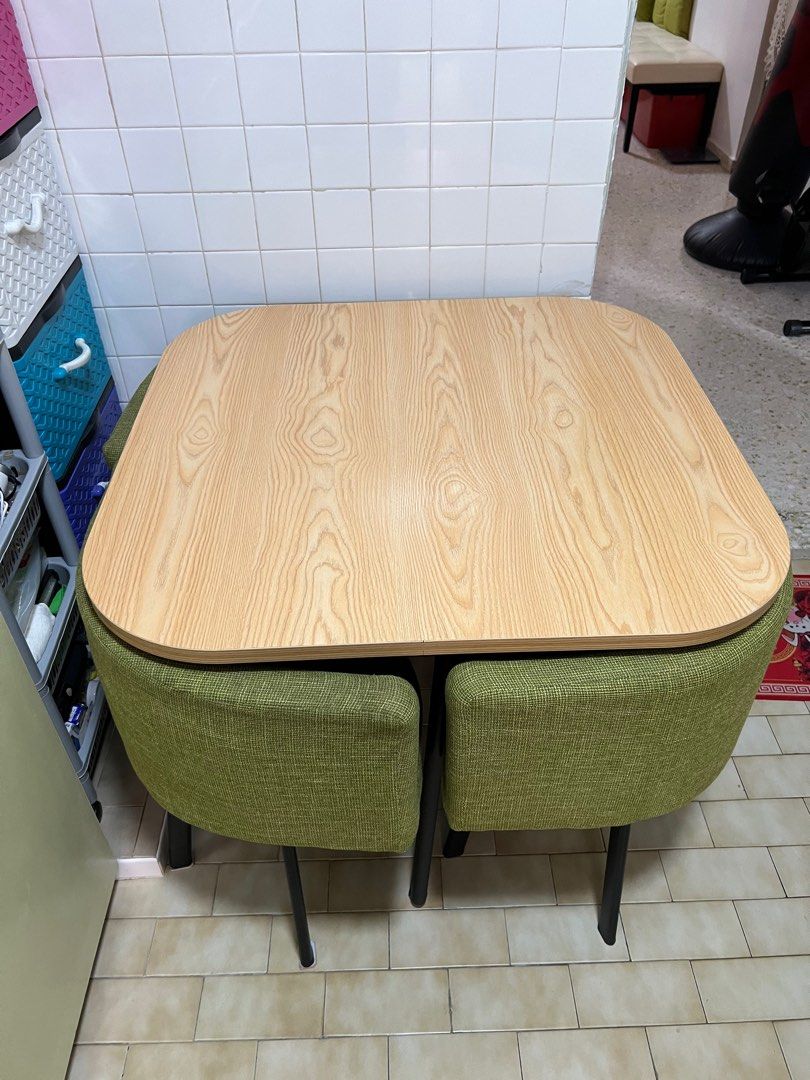 Use table and chair. Size. 90cm x 90cm, Furniture & Home Living