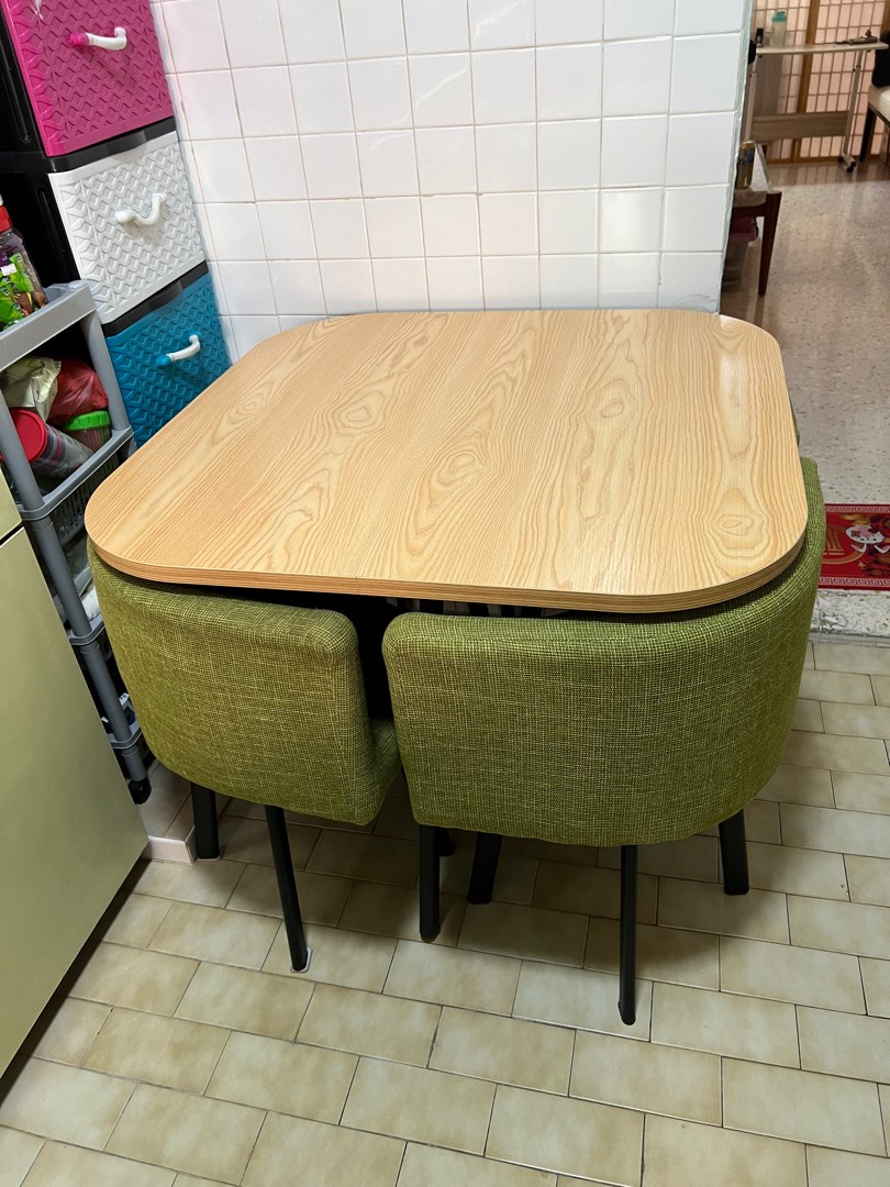 Use table and chair. Size. 90cm x 90cm, Furniture & Home Living