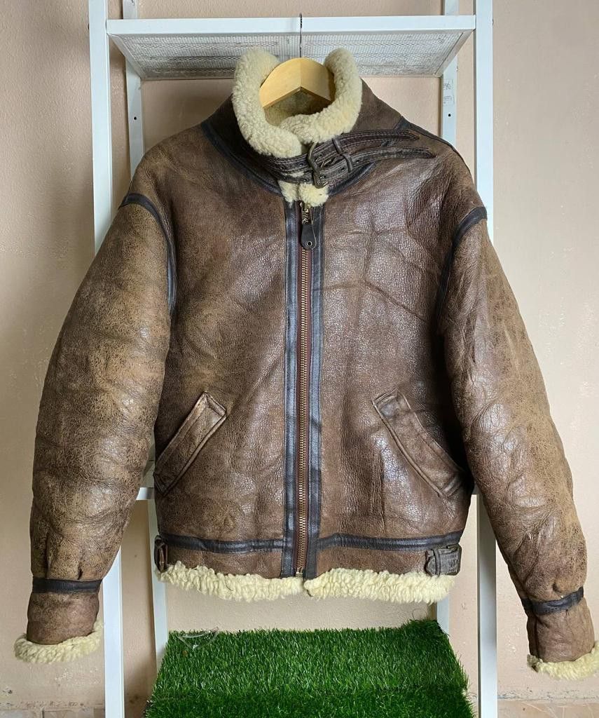 Vintage 80s Avirex B3 Leather Sheepskin Bomber Flight Jac Pit 22