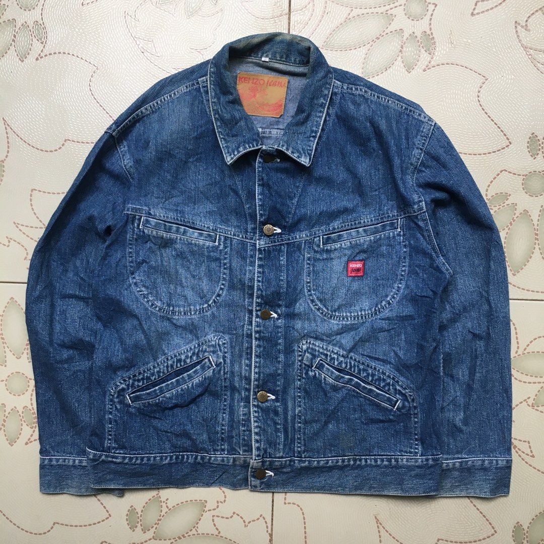Vintage Kenzo Jeans Trucker Jacket, Fesyen Pria, Pakaian Atasan di  Carousell