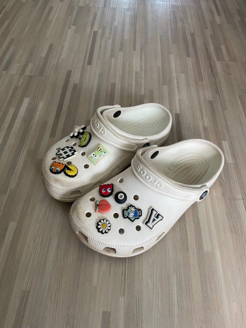White crocs with buttons store