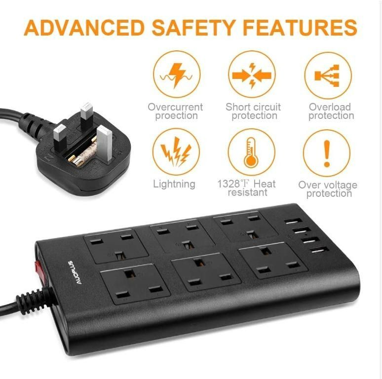 1846) SURGE PROTECTED EXTENSION LEAD, AUOPLUS 6 GANG POWER STRIP WITH 4