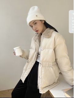 毛毛翻領腰抽繩羽絨外套