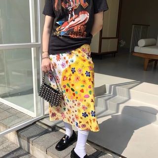花花 碎花 黃色 長裙 飄逸 二手 古著