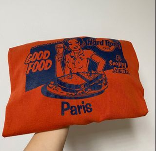 古著 Hard Rock Paris 美式插畫短袖休閑T恤 暗橘色短踢