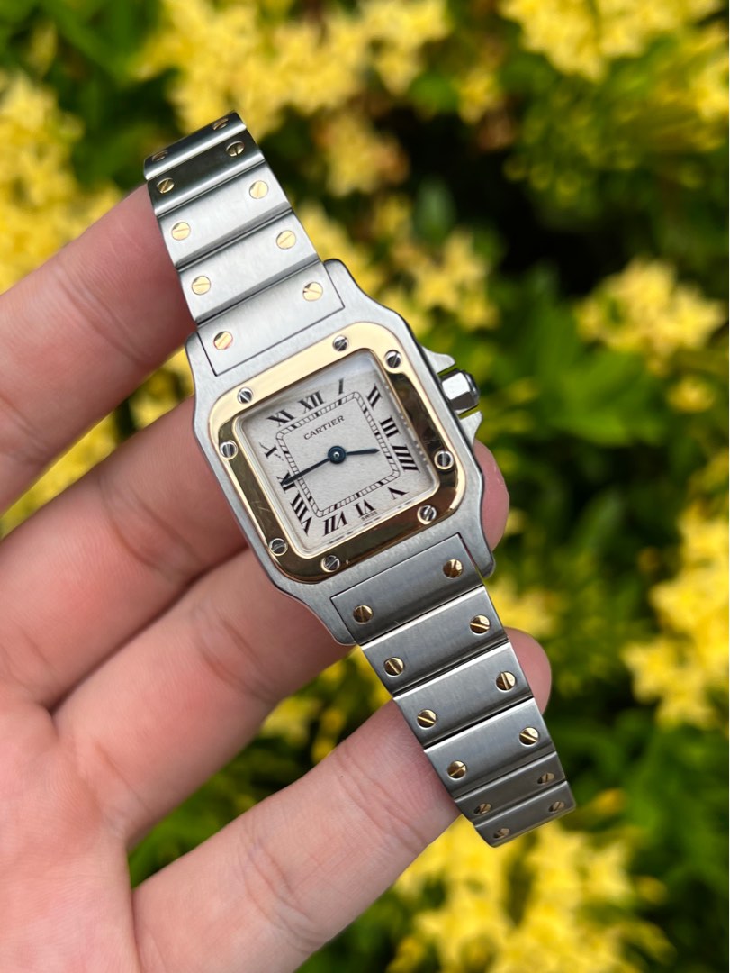 SOLD Cartier Santos Galbee 1567 Two Tone Half Gold Luxury