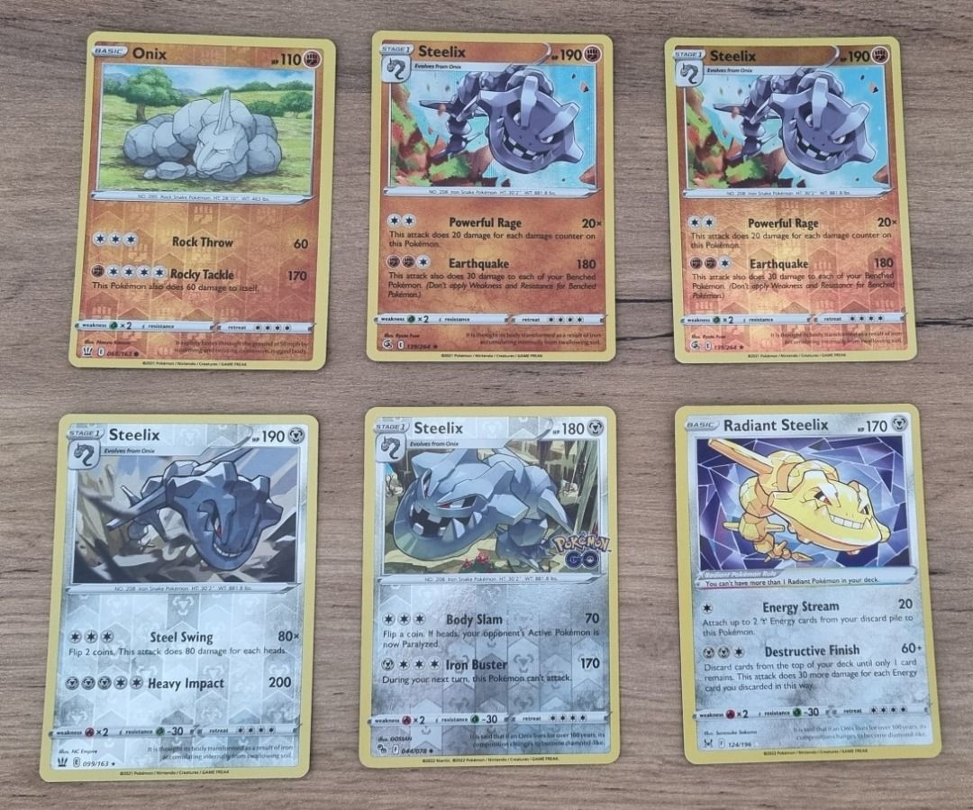 Pokemon Cards  Onix - 068/163 / Steelix - 139/264 - 099/163 - 044/078 / Radiant  Steelix - 124/196 -
