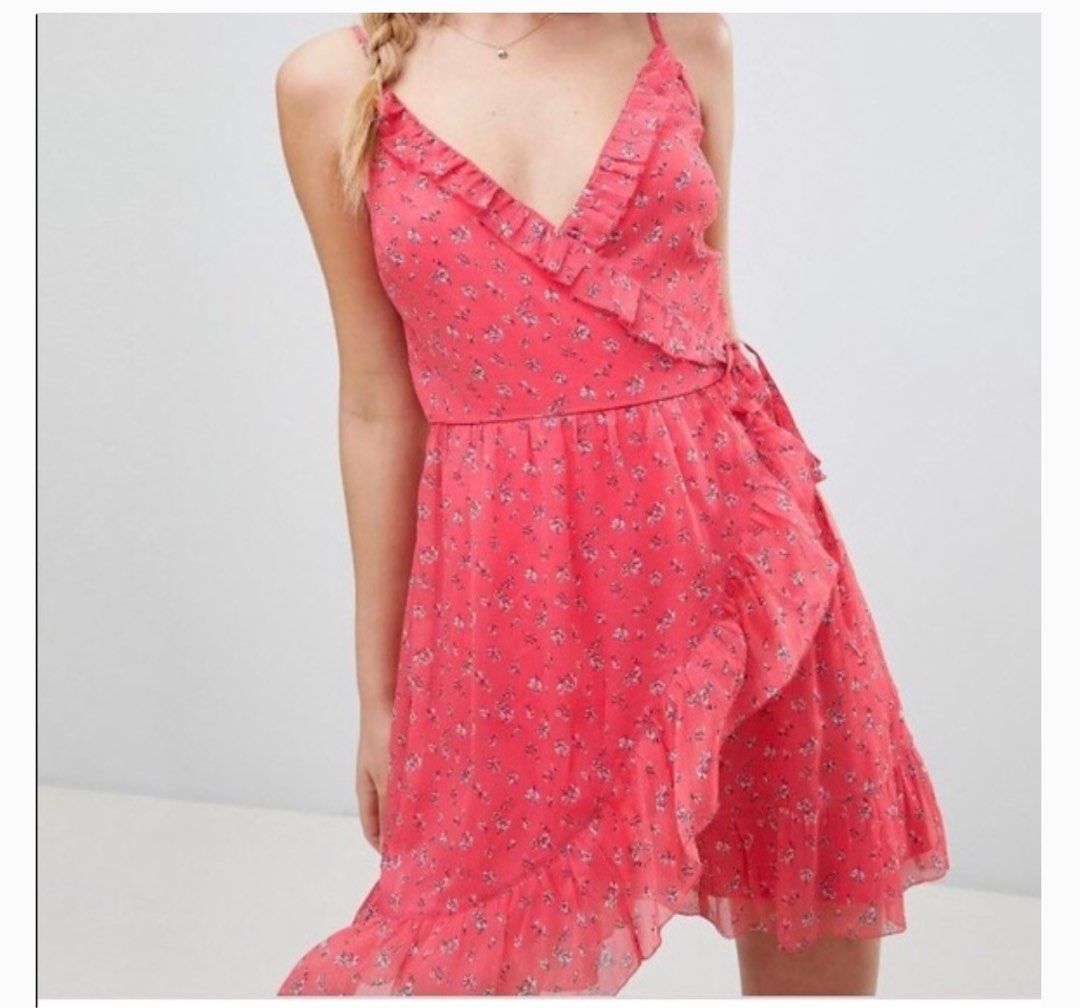 abercrombie chiffon wrap dress Abercrombie & Fitch Sage Green Floral Wrap Mini Dress
