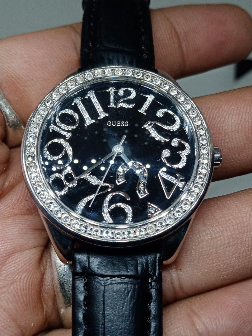 Guess watch women's on sale black leather strap g76030l