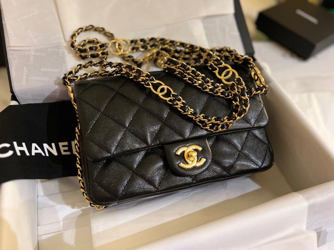 BNIB Chanel 23C Seasonal Flap Bag in Black Caviar GHW - 20cm, Luxury ...