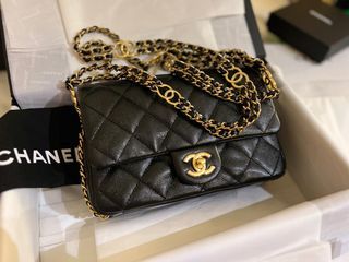 Chanel Monaco Mini Flap Bag Black Lambskin Antique Gold Hardware