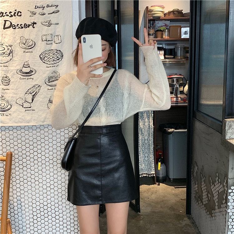 BNIP korean chic style black leather skirt, Women's Fashion, Bottoms