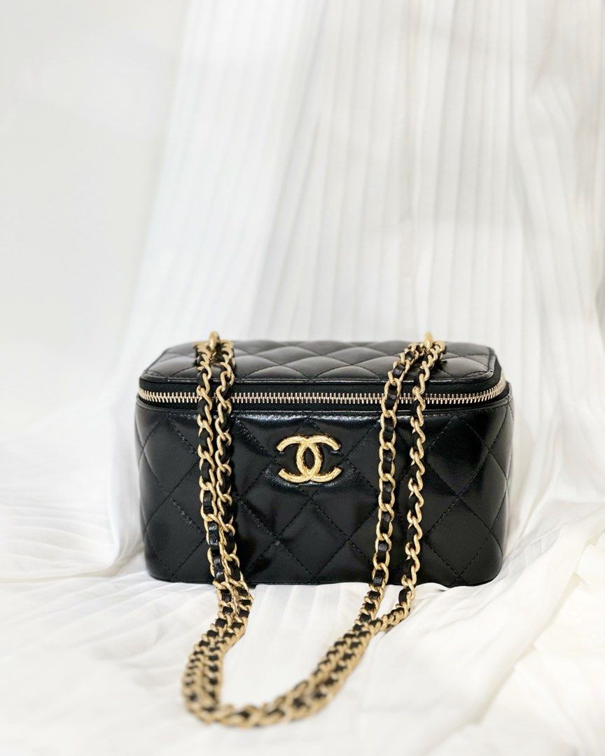 CHANEL Denim Fabric Gold Ball Mini Vanity Case - Bellisa