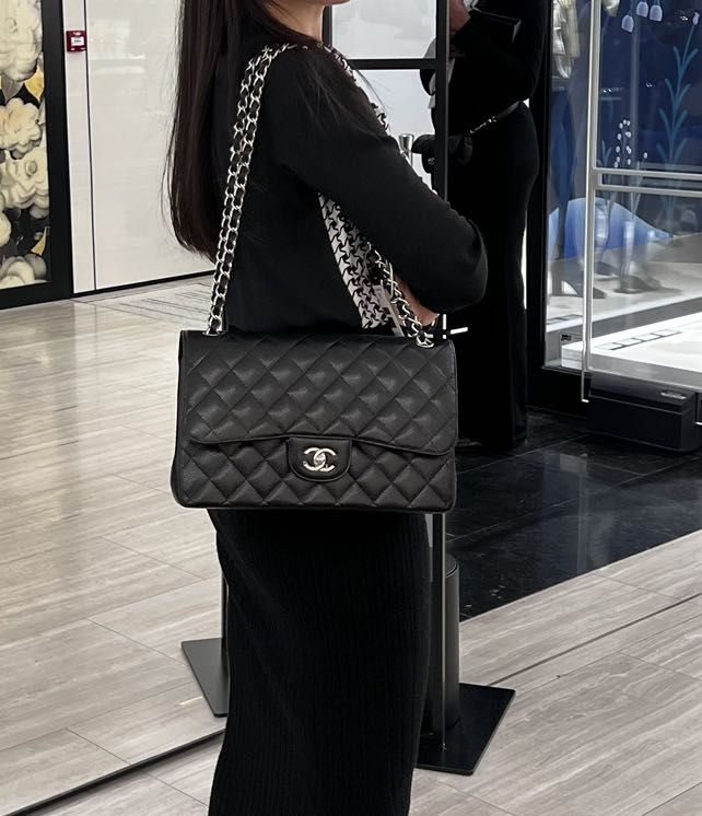 Brand New (bought on 30 Apr 23) Chanel Classic Flap Large Black Caviar  Leather Silver Hardware