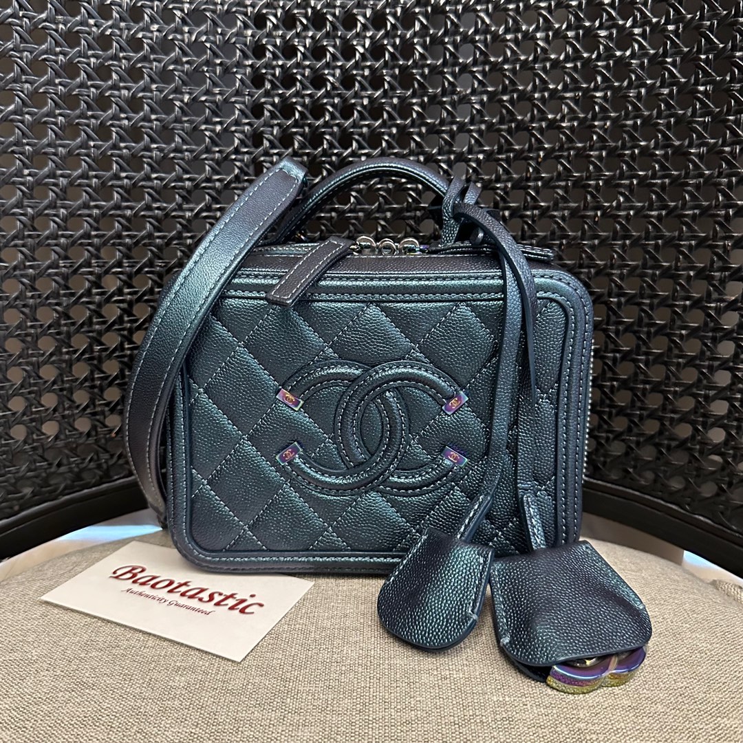 Chanel Filigree Vanity Case Small Iridescent Green with Rainbow