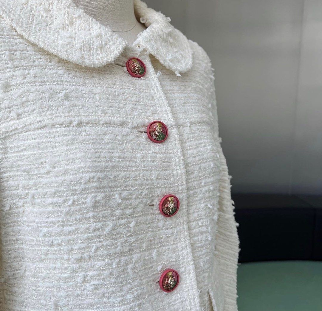 Chanel Tweed Jacket P56050 Offwhite Lion Symbol button, Luxury, Apparel on  Carousell