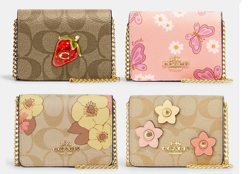 Coach Mini Wallet On A Chain In Signature Canvas With Floral Applique ...