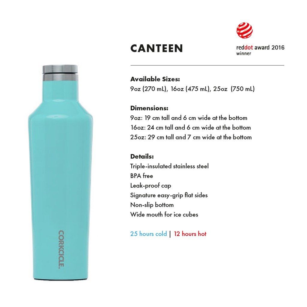 CORKCICLE Canteen 16oz Color Block Modern Black Original (NEW) on