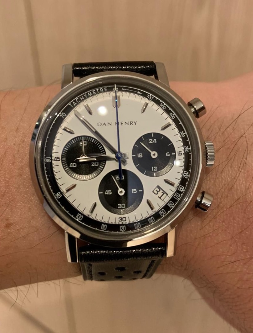 Dan Henry 1964 Gran Turismo Chronograph White Panda Dial Men s