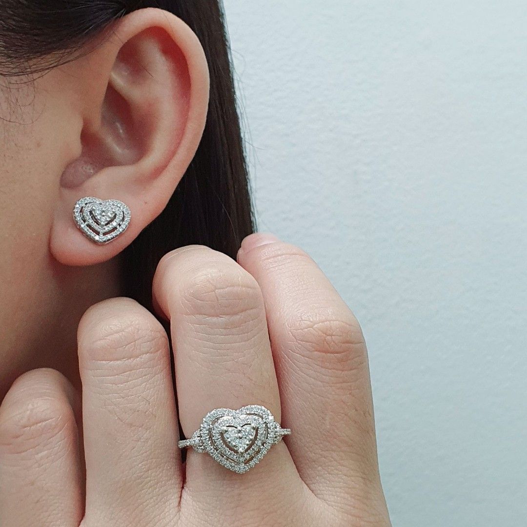 Diamond Heart Ring and Earring Set Th612 6