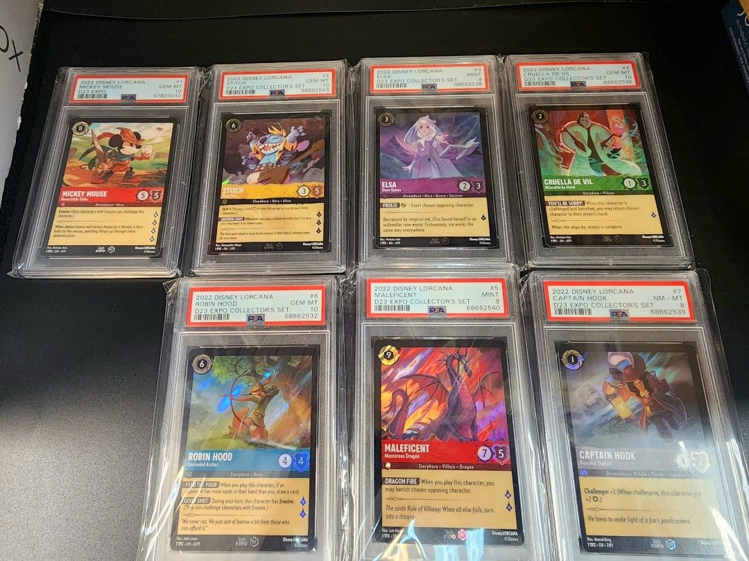 Disney lorcana complete 1st edition set of 7 cards psa graded
