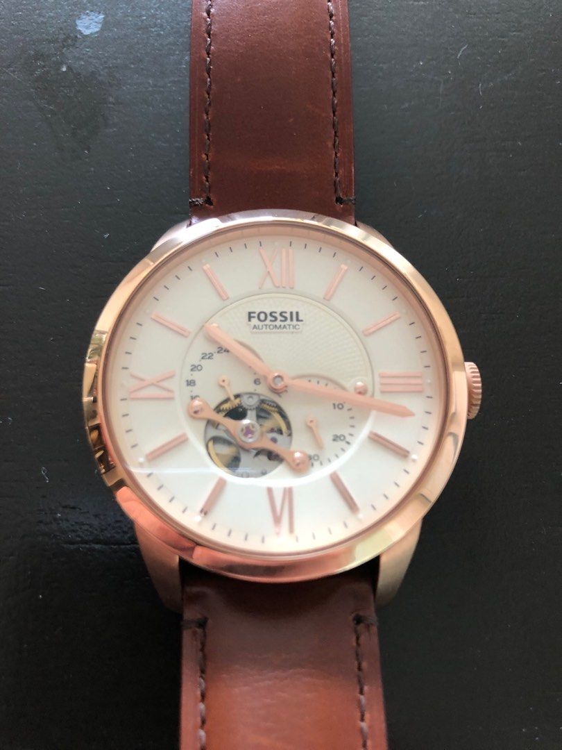Automatic Watch Fossil Townsmen Rose Gold PVD Brown Leather