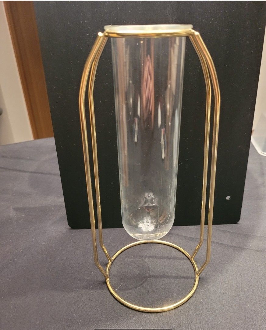 Glass Tube holder with Gold plated frame, Furniture & Home Living, Home