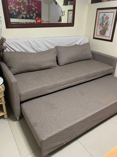 Grey Fabric 4-Seater Sofa Bed Pull Out