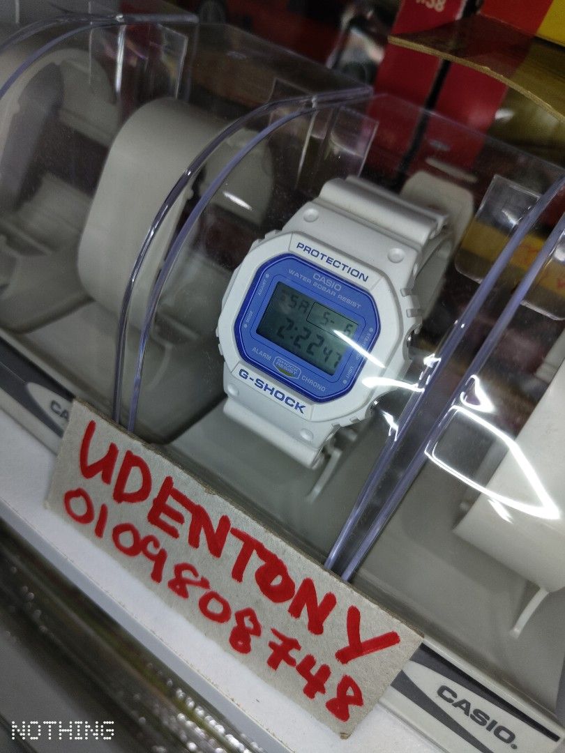 G Shock DW5600 WB7F Petak Biru Putih Men s Fashion Watches