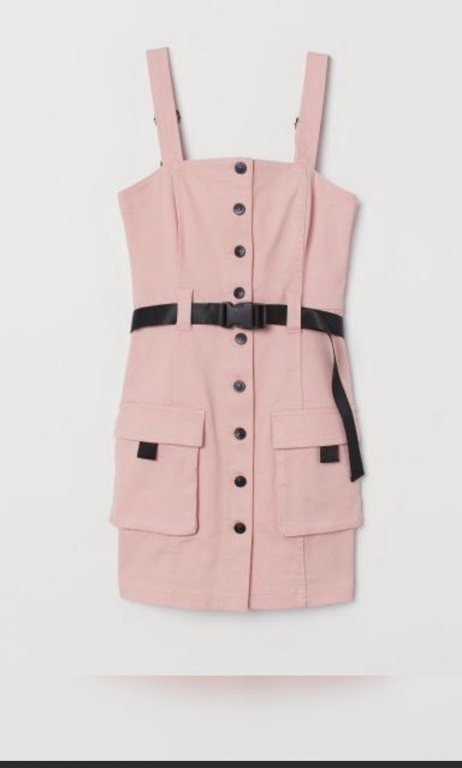 pink denim dress h&m h&m denim mini dress H&M Blue Y2K Stretch Denim Square Neck Sleeveless Button Mini Denim Jean