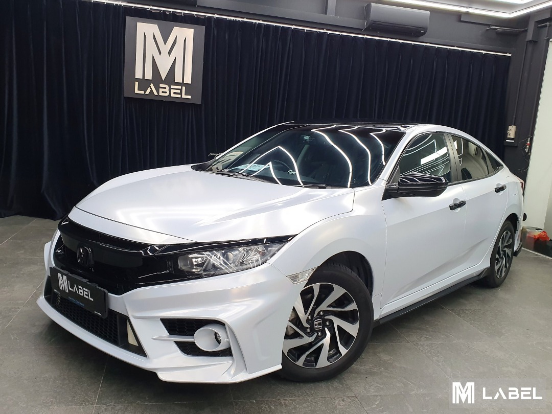 Honda Civic FC Full Vinyl Wrap Matte Diamond Laser White, Car