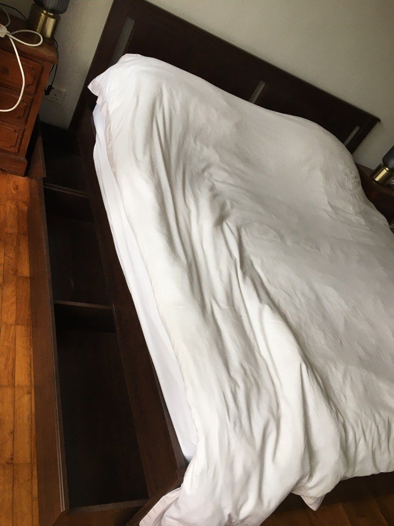 IKEA Queen Size Bed Frame with 4 storage boxes with mattress included