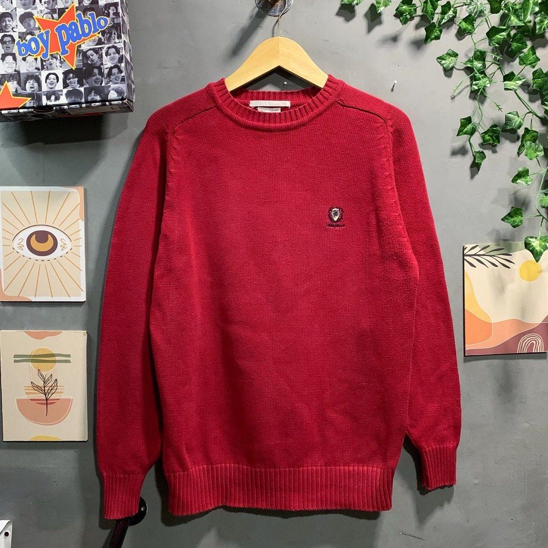 Knitwear Sweater Rajut basic Red Underwood, Fesyen Pria, Pakaian , Atasan  di Carousell