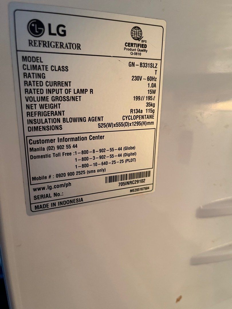 LG 7 cubic feet refrigerator 1 door, TV & Home Appliances, Kitchen