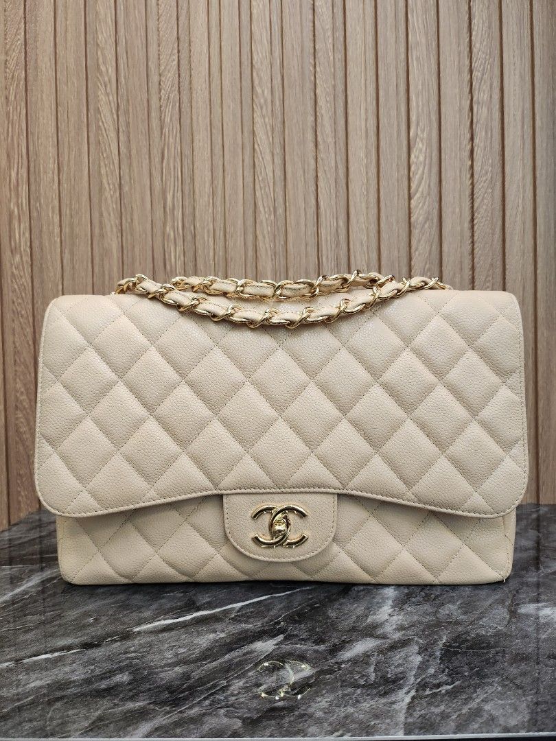 Like New* Chanel Single Flap Begie Caviar with Gold Hardware , Luxury, Bags  & Wallets on Carousell