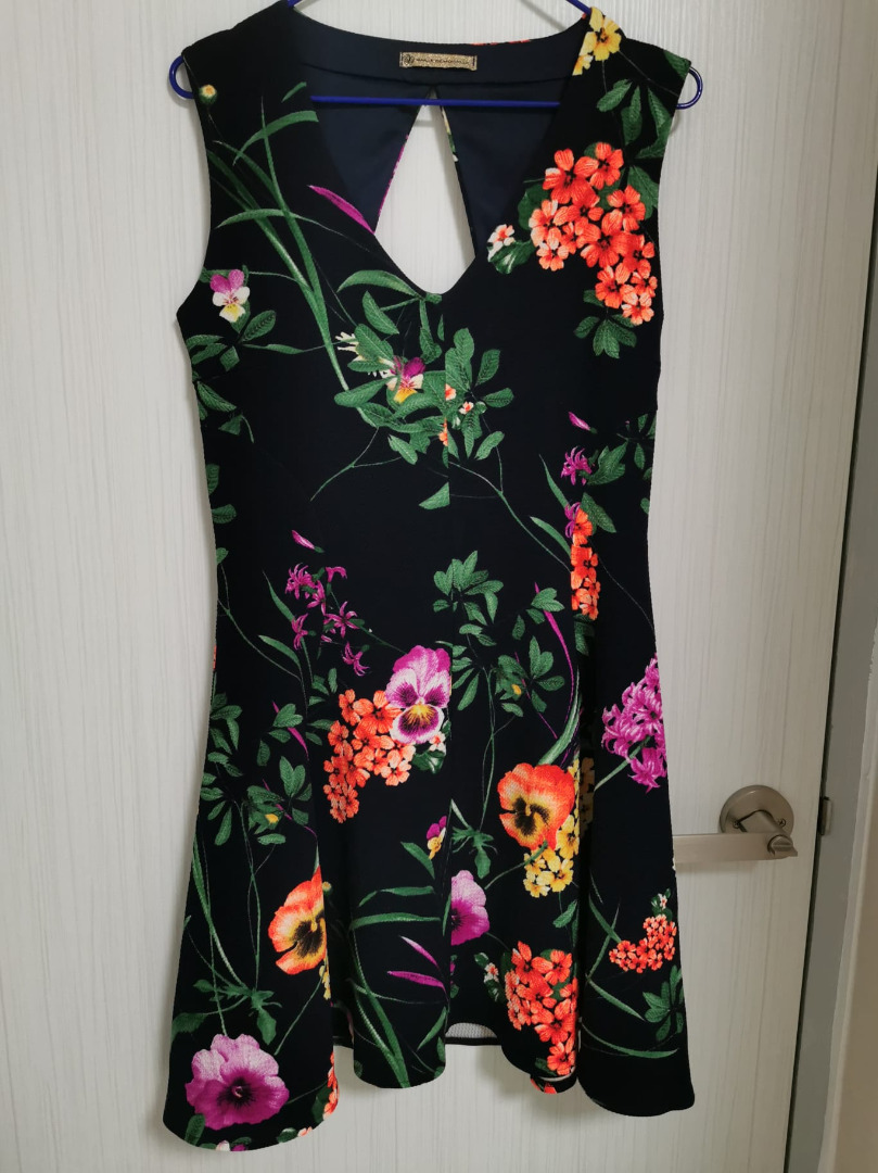MAILLE DEMOISELLE NAVY BLUE BASE MULTI COLOURED FLORAL DRESS Women s Fashion Dresses Sets Dresses on Carousell