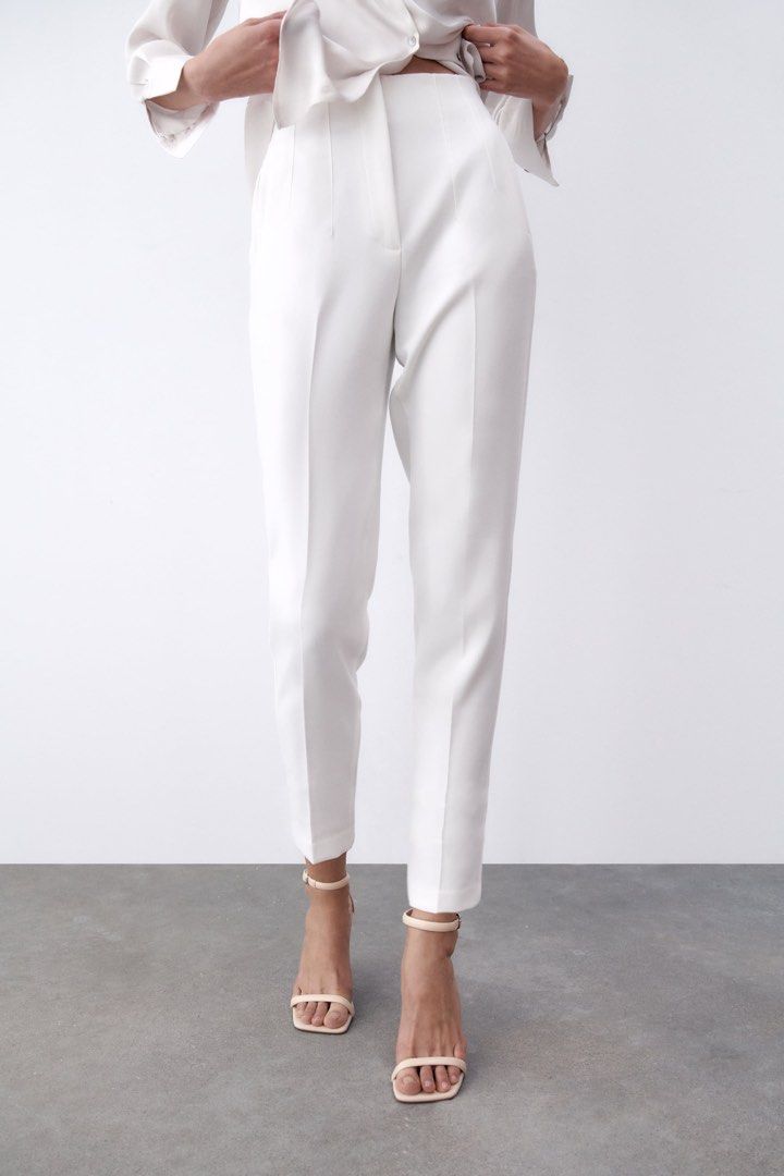 Zara High Waist Trousers Oyster White XL, Women's Fashion, Bottoms, Jeans &  Leggings on Carousell