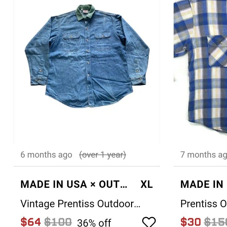 PRENTISS OUTDOOR Denim shirt made in USA size L, Fesyen Pria