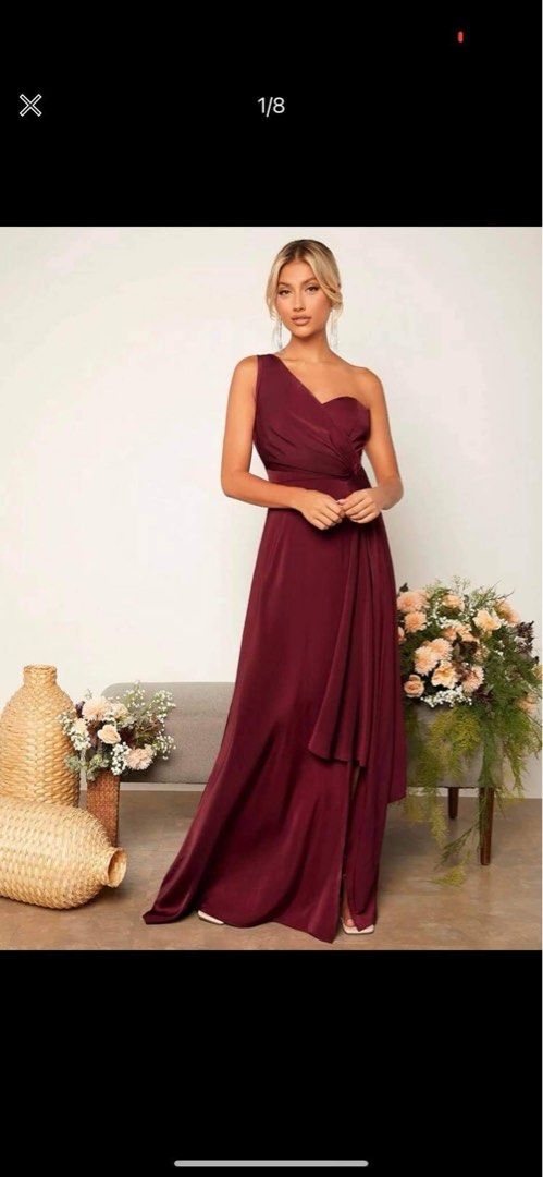 Shein burgundy maroon gown, Women's Fashion, Dresses & Sets, Evening dresses  & gowns on Carousell