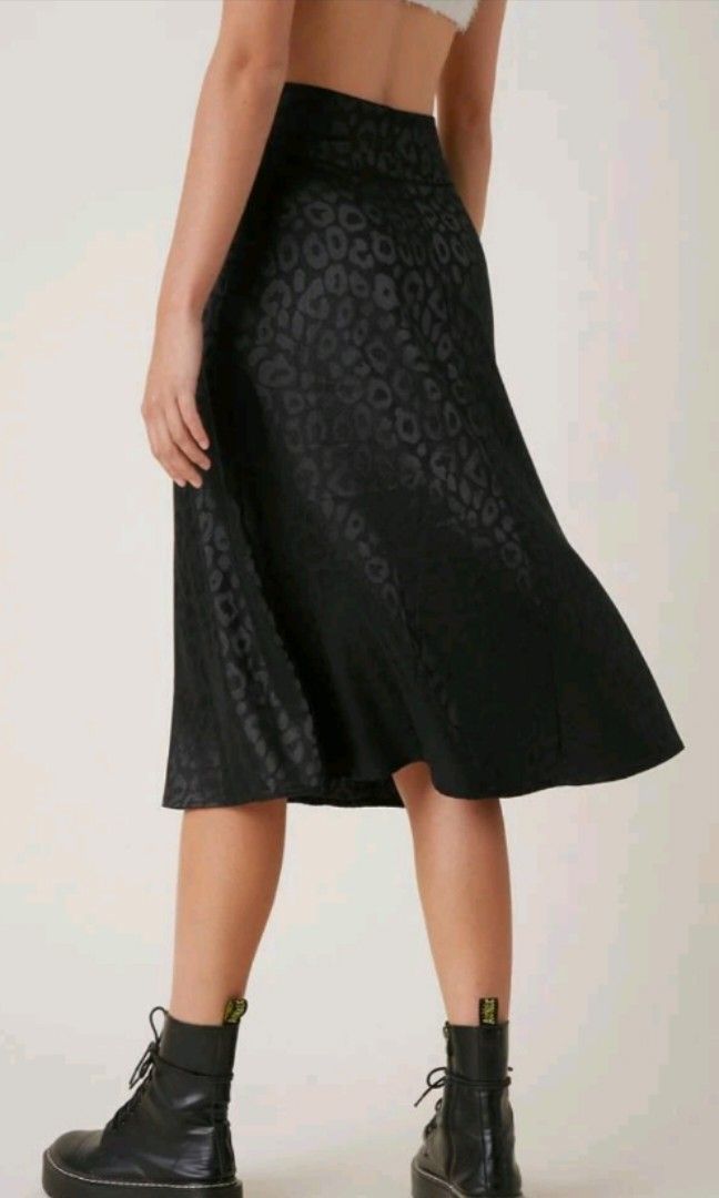 SHEIN Leopard Satin Midi Skirt Women s Fashion Bottoms Skirts