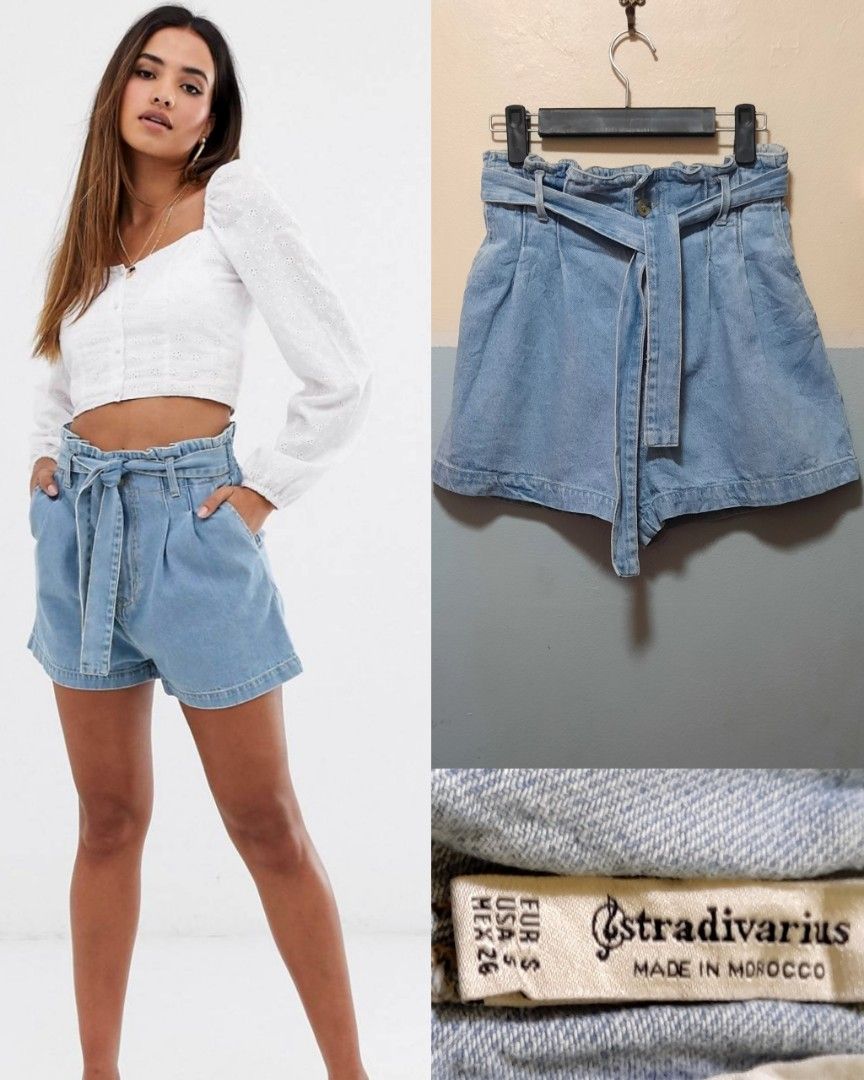 Stradivarius Denim Paperbag Short