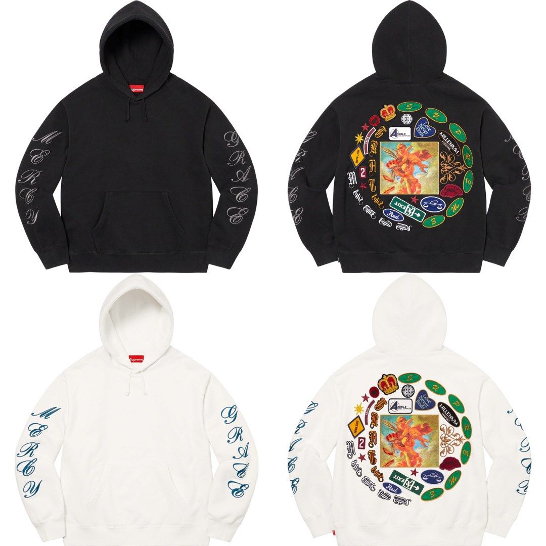 SUPREME PATCHES SPIRAL HOODED SWEATSHIRT Men s Fashion Tops